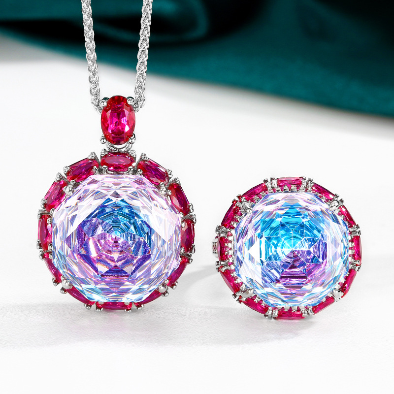 Venta caliente nuevo estilo Zhuangsheng joyería fondo de cobre chapado en oro rosa corte seco degradado ligero traje de lujo femenino piedra 18-16