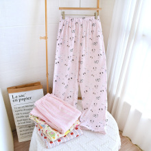特价纯棉纱布阔腿裤睡衣女卡通图案宽松睡裤家居裤多色工厂批发