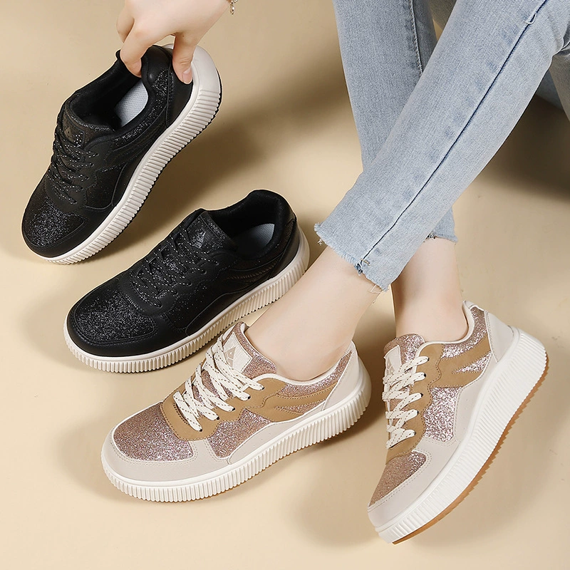 Модные женские золотые одиночные туфли на толстой подошве повседневные женские кроссовки новые трансграничные большие размеры женские повседневные кроссовки