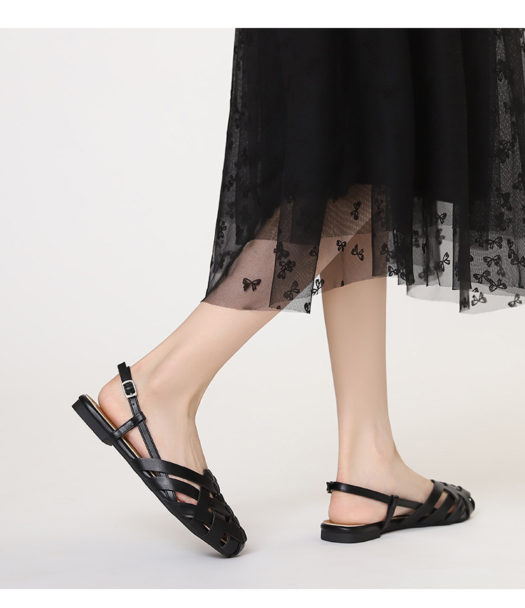 Sandalias romanas planas trenzadas transpirables para mujer_voghion.com