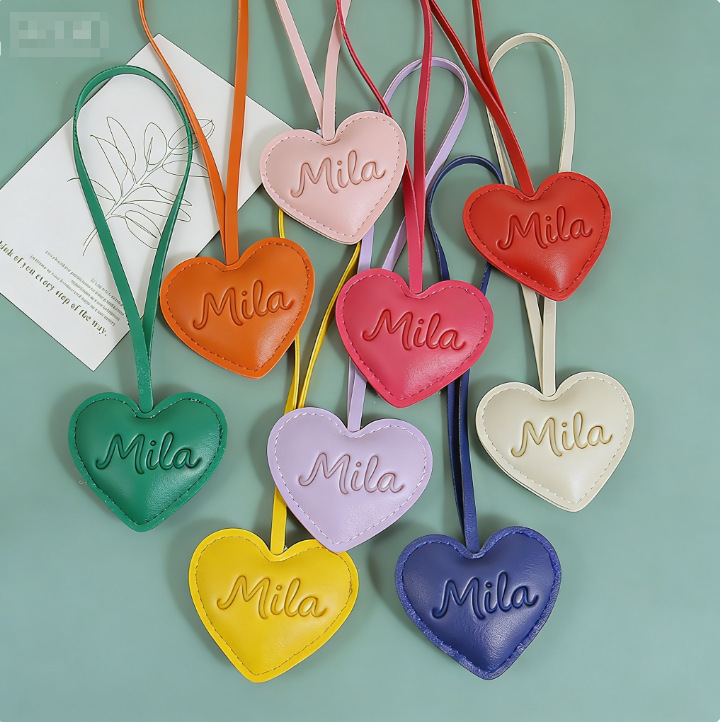 Etsy Cross-Border Best-Selling Personalized Engraved Name Colorful Heart Backpack Pendant Keychain Simple Leather Wristband