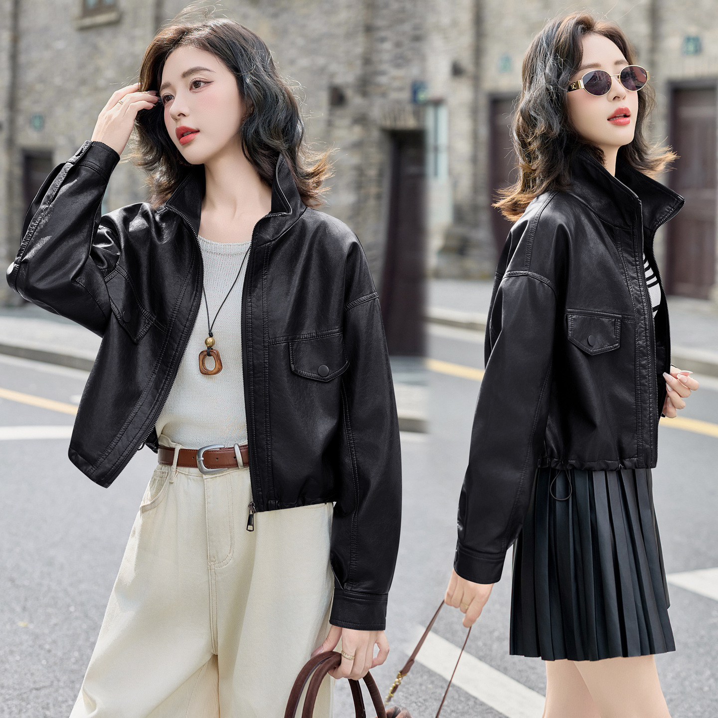Haining Genuine Leather Jacket for Women 2025 New Spring & Fall Casual Goatskin Jacket Short Style Hot Style Fashionable