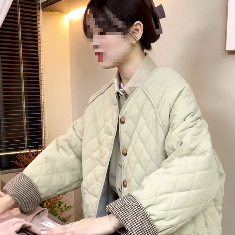 今年流行的棉袄秋冬季新款小香风韩系穿搭菱格棉服夹棉外套女