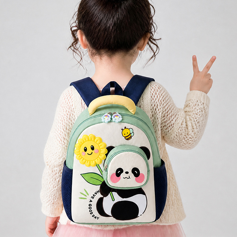 Baby bags cute panda kindergarten backpack cartoon lightweight children's backpack fashionable color-blocking double shoulder backpack