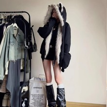 座山雕毛茸茸毛领棉服外套男女加绒加厚夹克美式cleanfit冬季棉衣