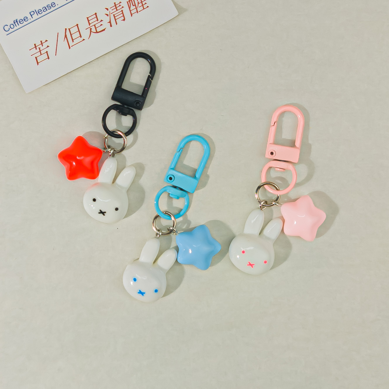 Botón de color N28 japonés Miffy conejo estrella llavero suave corazón de niña crema pentacos bolsos de dibujos animados colgantes image 3