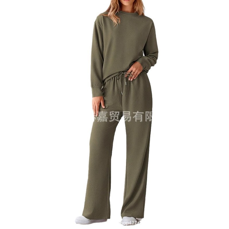 现货2025欧美宽松简约纯色休闲套装女秋冬季新款纹理抽绳运动装女|undefined