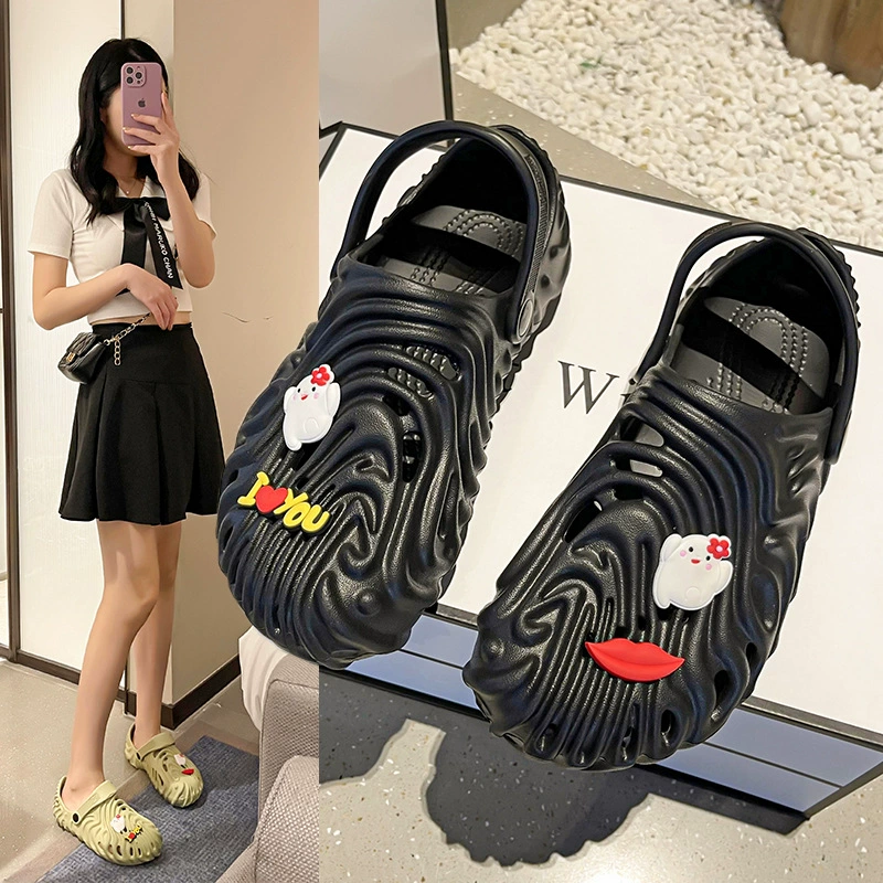 Обувь для пары с отверстиями для отпечатков пальцев, женские повседневные сандалии на толстой подошве для дома, мужские летние тапочки для пар, нескользящая износостойкая верхняя одежда