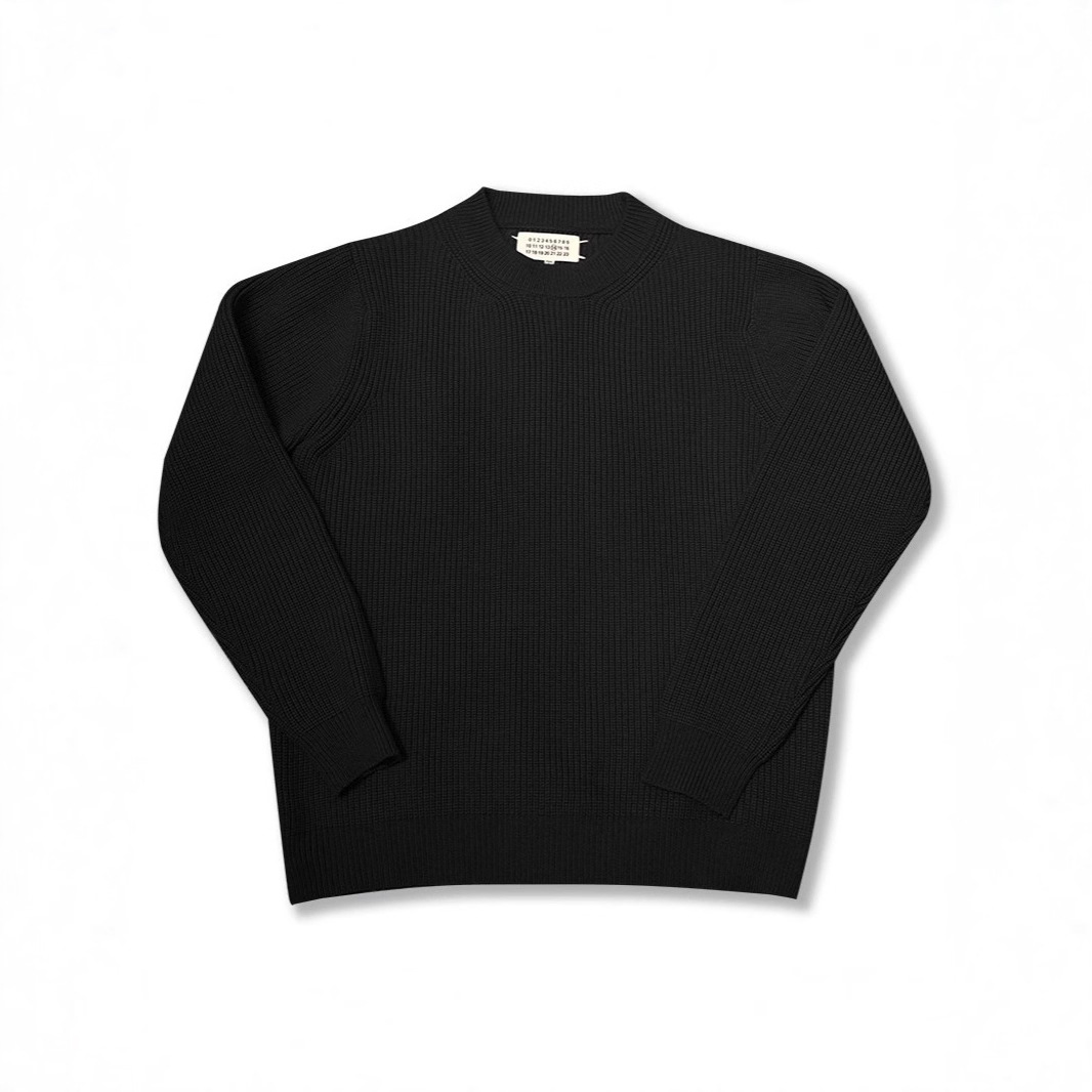Four-Corner Stitching Logo Design Solid Color Round Neck Pullover Knitwear Black Classic Stripesd Warm Knitwear Same Style for Men and Women