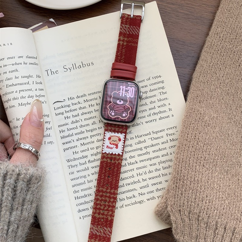 Cute Bear Woolen Watch Strap Suitable for Apple iWatch 11 Generation Sticker S10Applewatch9 Female Cross-Border
