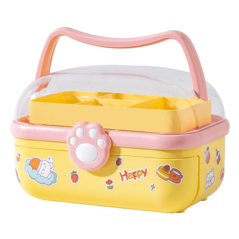 Caja de almacenamiento de escritorio portátil de plástico caja de almacenamiento multifuncional accesorios para el cabello caja de almacenamiento linda chica horquilla caja de joyería