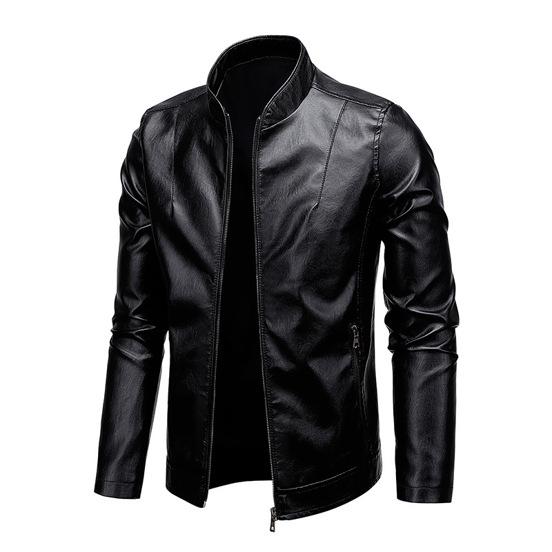 Amazon ropa de hombre 2023 otoño nuevo comercio exterior de cuello vertical chaqueta de cuero hombre chaqueta de cuero lavado con agua pu chaqueta de cuero chaqueta superior
