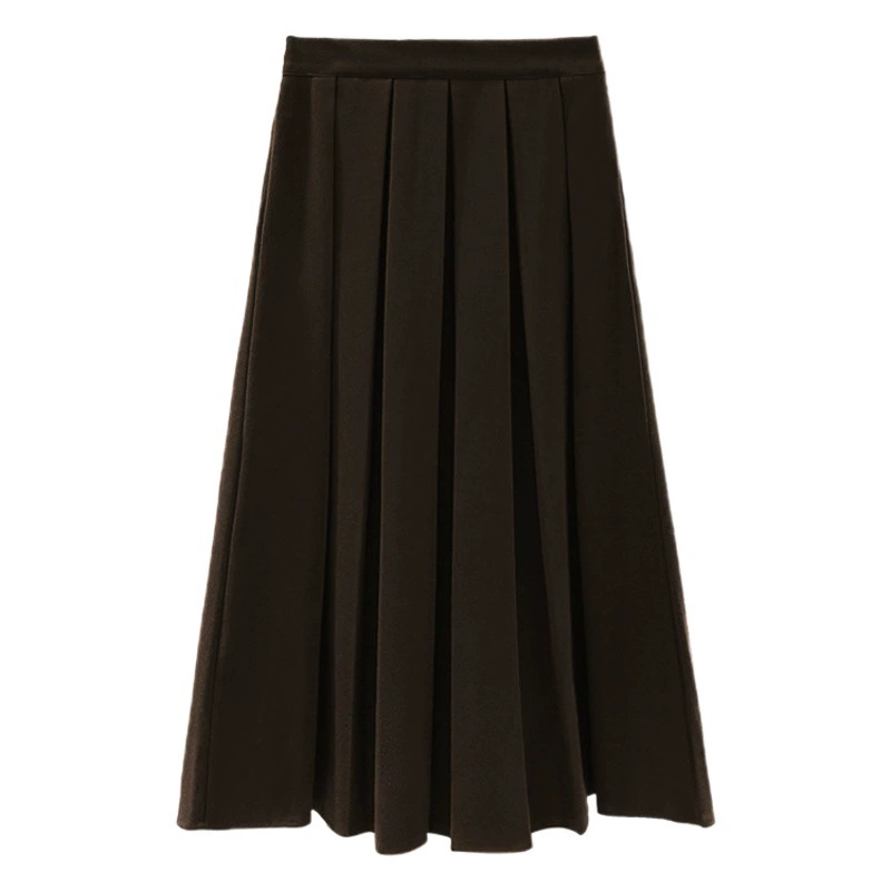 Шерстяная юбка 2024: освежающая, изысканная, из шерстяных тканей, свежая и нежная, длинная юбка однотонного черного цвета, плиссированная, миди.