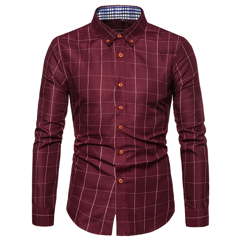 Men's Casual Checkered Long Sleeve Shirt With Square Neck_voghion.com