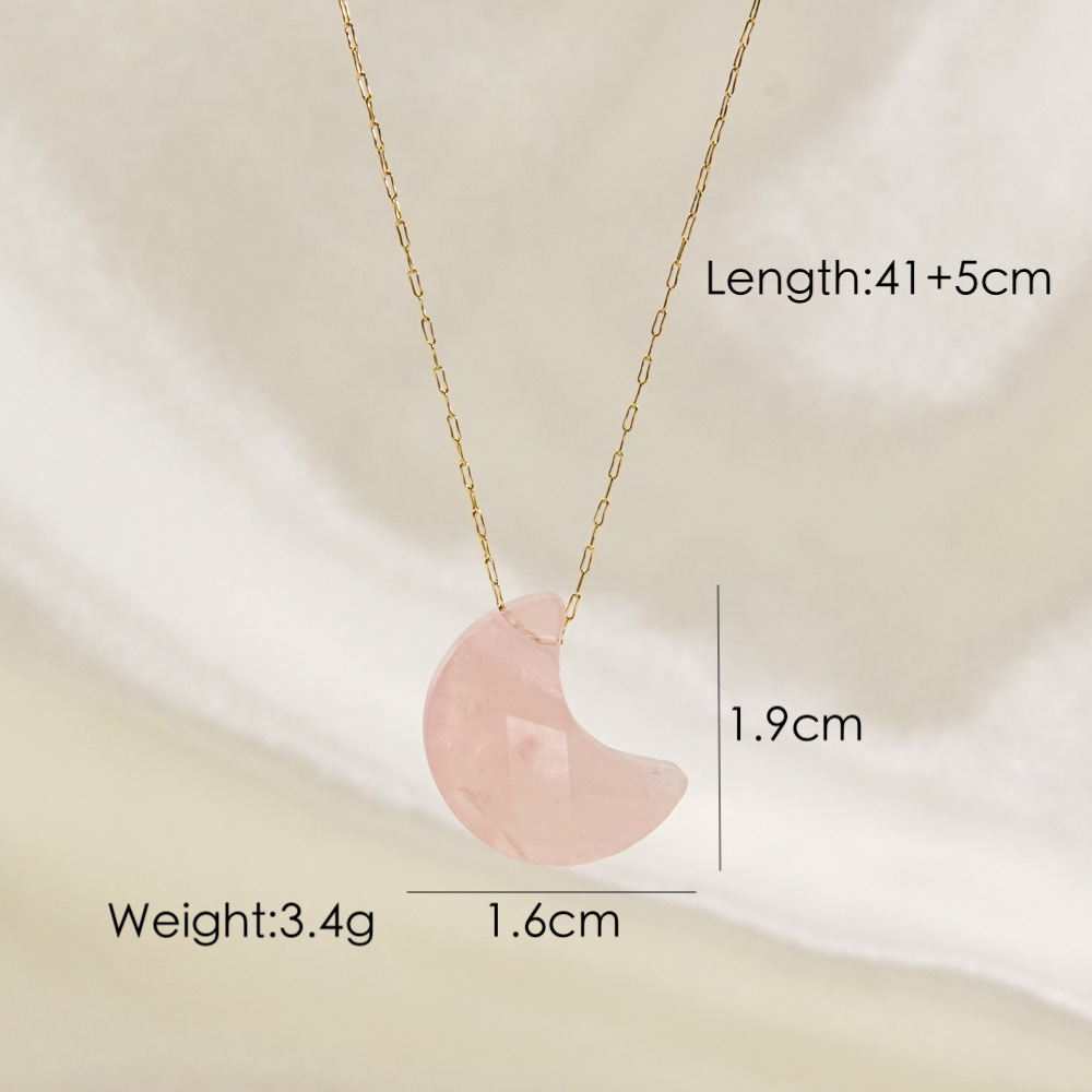 Simple Style Geometric Moon Natural Stone Titanium Steel Pendant Necklace In Bulk display picture 4