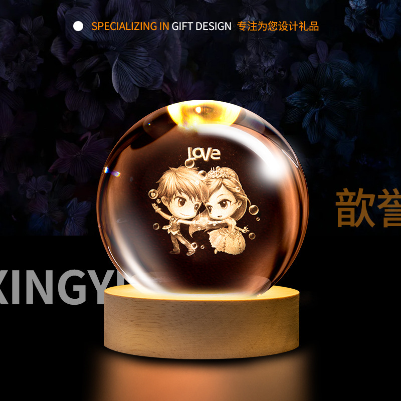 Lámpara de Noche de Cristal con Forma de Bola, Luz de Ambiente Creativa, Lámpara de Mesa de Cristal, Adorno de Escritorio, Regalo para Estudiantes y Maestros, Recuerdo, Transfronterizo