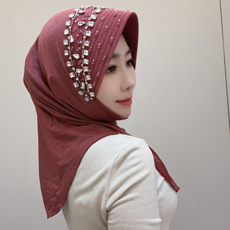 New Style Sponge Soft Hat with Convenient Pullover Style Gauze Scarf Hijab (Square Diamond Headband Style)