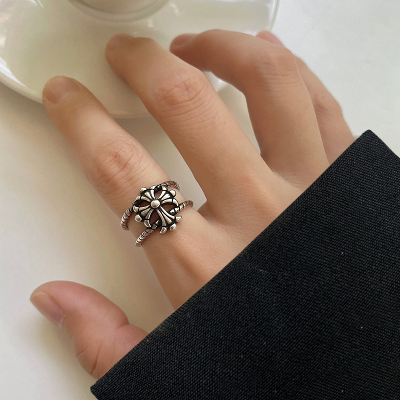 Copper Material Cross Pattern Punk Streetwear Cross Copper Open Rings