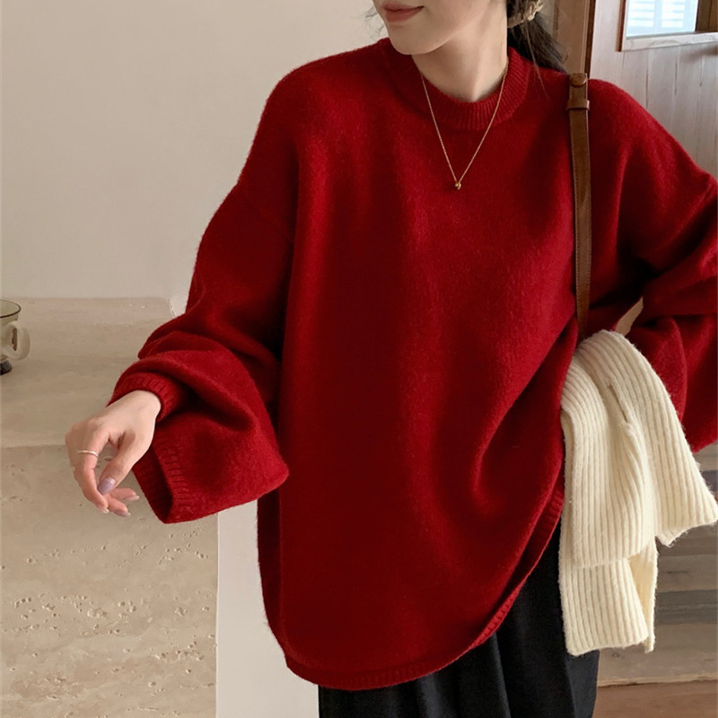 2026 Autumn and Winter New Large-Size Lazy Style Pullover Knit Sweater Korean Chic Loose Round Neck Sweater for Women