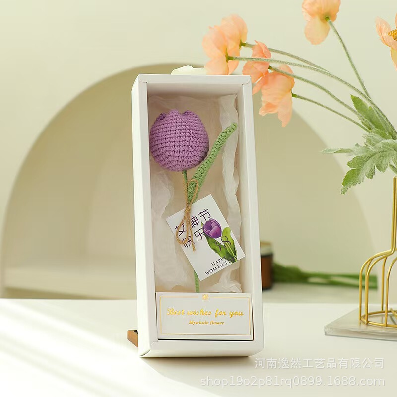 高級ギフトボックス入り毛糸の花完成品、ひまわり、バラ、チューリップ、手編みの花、造花、越境販売|undefined