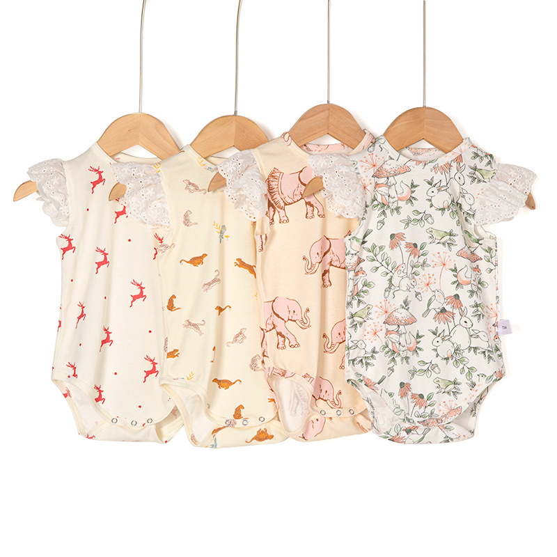 INS de estilo europeo y americano infantil de manga corta mono funda nueva niña verano triángulo mameluco