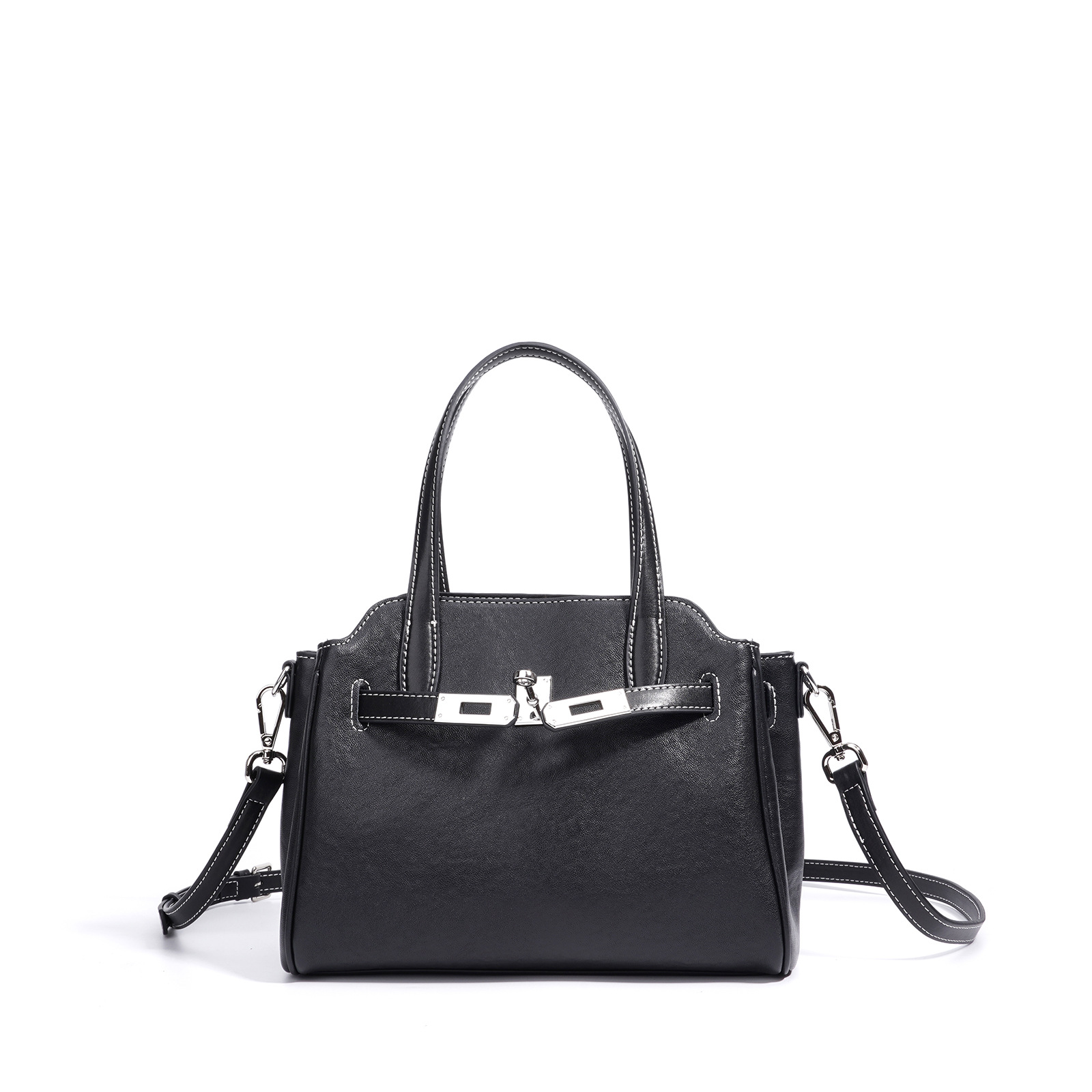 Genuine Leather Small Square Bag Retro Fashion Handbag For Women Trendy Simple Commuter Designer Niche Shoulder Crossbody Bag - Thumbnail 7