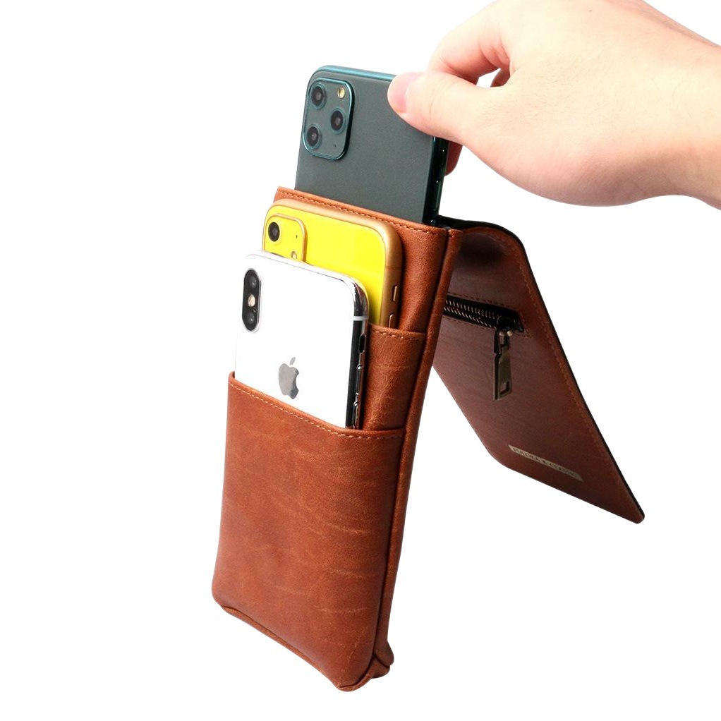Direct Selling Zippered Wallet Card Holder Protective Leather Case, Durable Outdoor Mountaineering Leisure Universal Mobile Phone Waist Bag Crossbody
