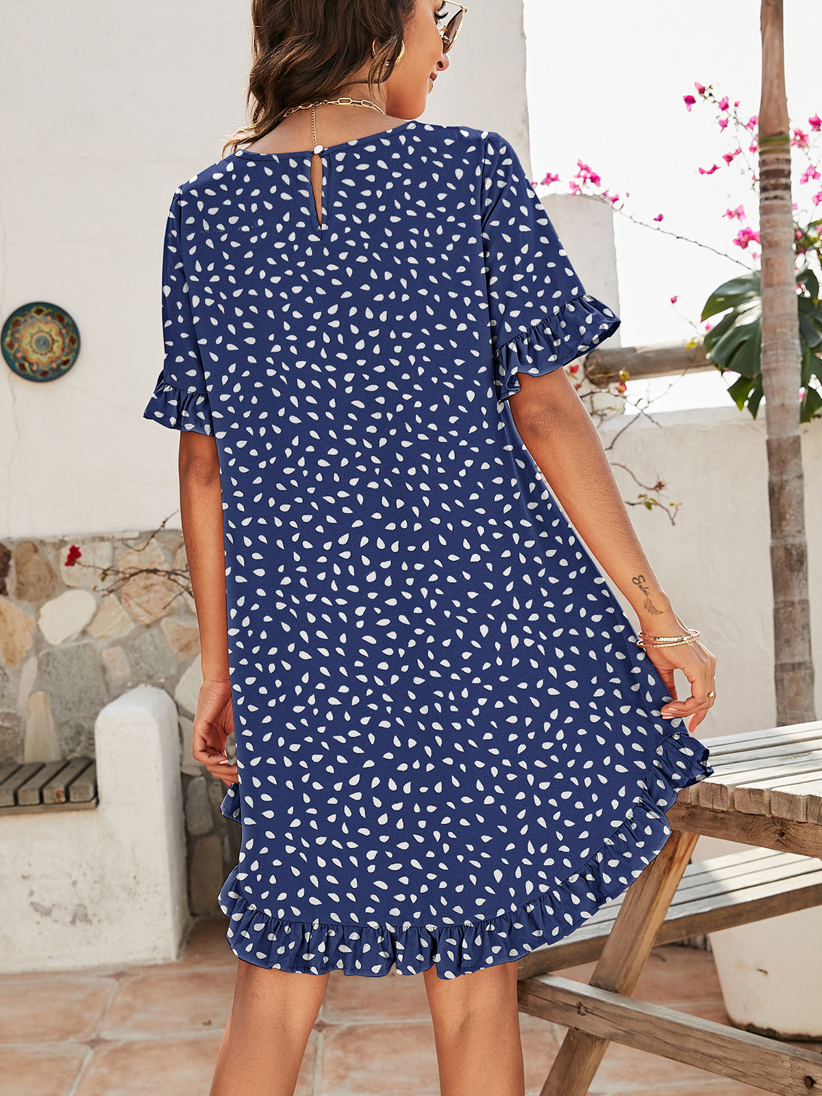 168g Weight Knee-Length Dress Length Type Short Sleeve Sleeve Length A-Line Skirt Dresses Type Flounce Sleeve Sleeve Type Polyester Fabric Type Daily Occasion Round Neck Neckline Loose Version Leopard Pattern Summer Season Women'S Gender Printing Design Fashion Style Wholesale Women'S Fashion Printing Leopard Daily Round Neck Short Sleeve A-Line Skirt 50