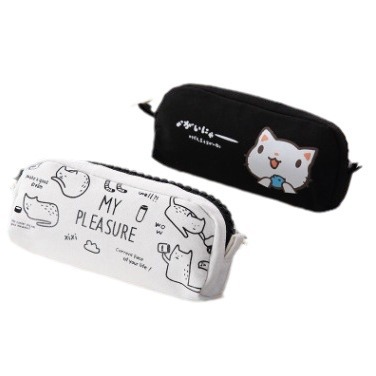 Japonés y coreano papelería creativa simple lindo esquina animal pu cuero personalidad gran cremallera estudiante lápiz caso lienzo de gran capacidad