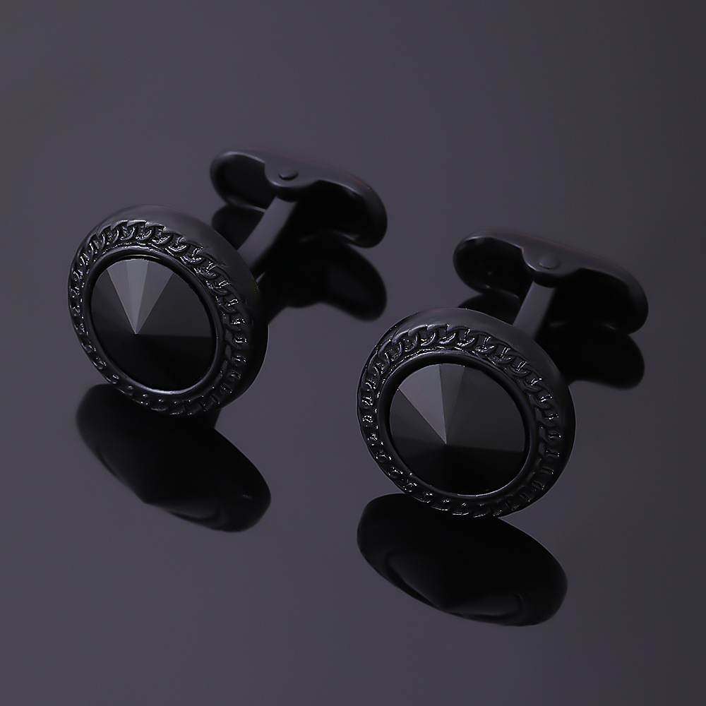 new round electroplated gun black diamond metal cufflinks men's French cuff nails_voghion.com
