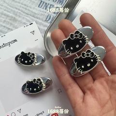 Ins高級感黒顔猫楕円髪クリップ韓国版シンプルファッションカモ口クリップかわいい甘い前髪エッジクリップ