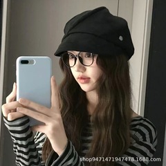 韩版复古褶皱黑色贝雷帽女春秋百搭显脸小报童帽文艺八角画家帽子