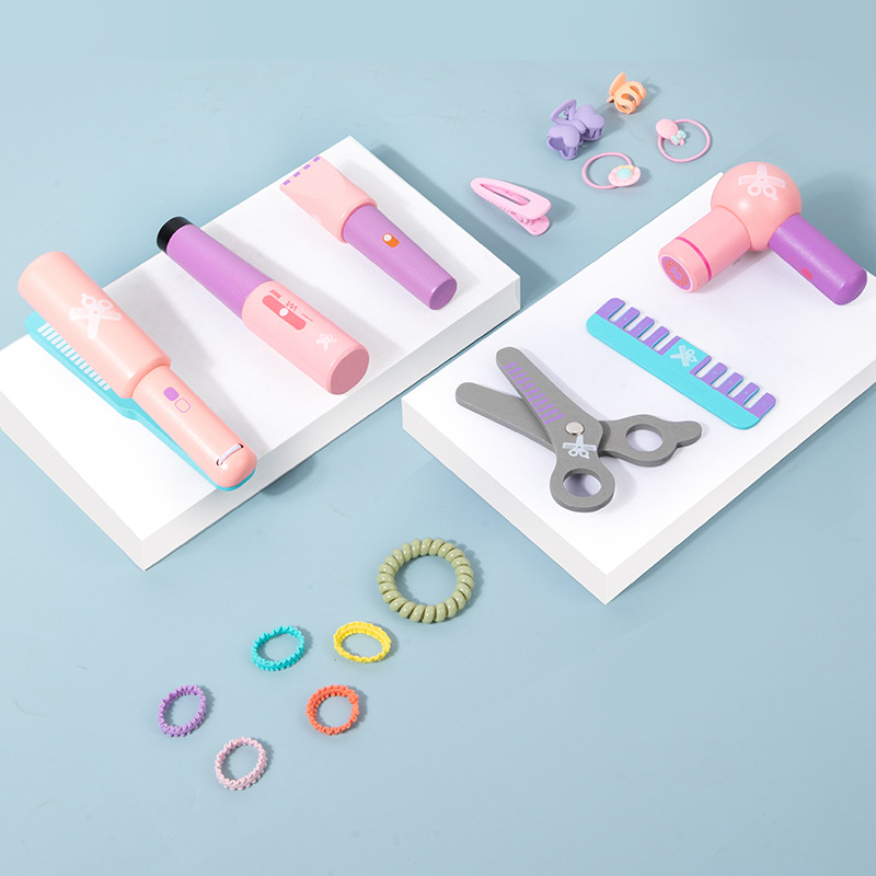 Juegos de rol de simulación de rompecabezas de madera para niños pequeños Educación temprana Bolsa de maquillaje interactiva entre padres e hijos Bolsa de peluquería Juguetes de juego