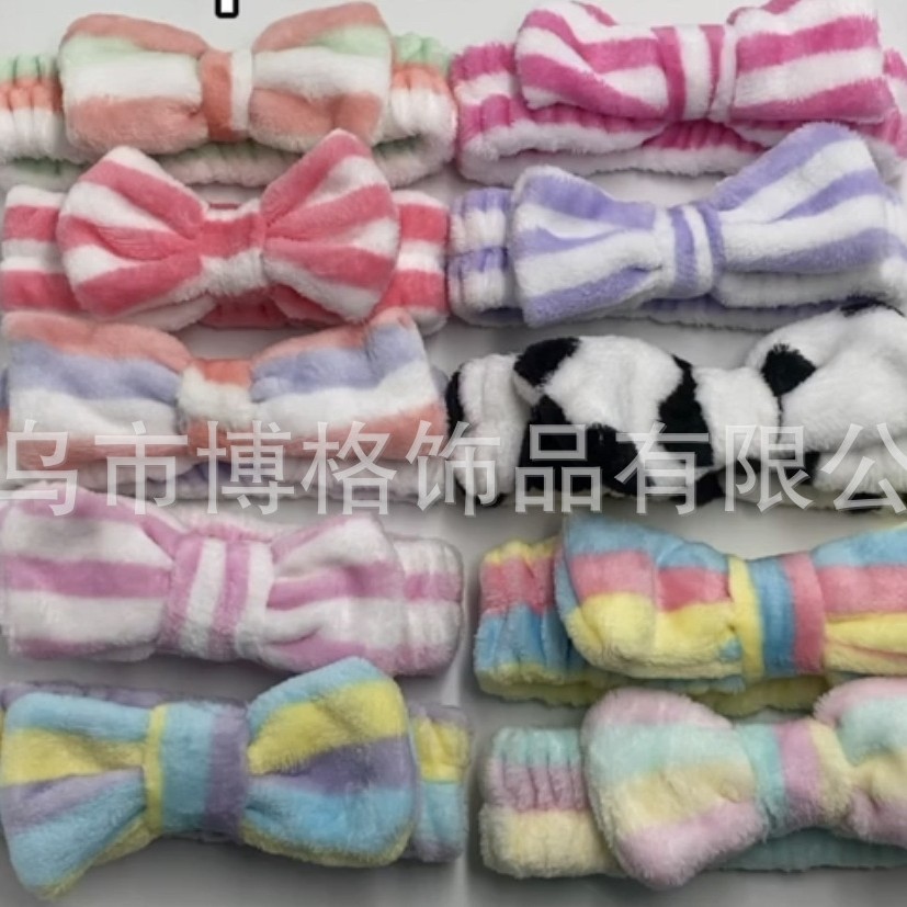 Franela rayas creativas para mujeres lavarse la cara rojo prensar el cabello mariposa cinturón de cabello maquillaje universal simple banda de cabeza