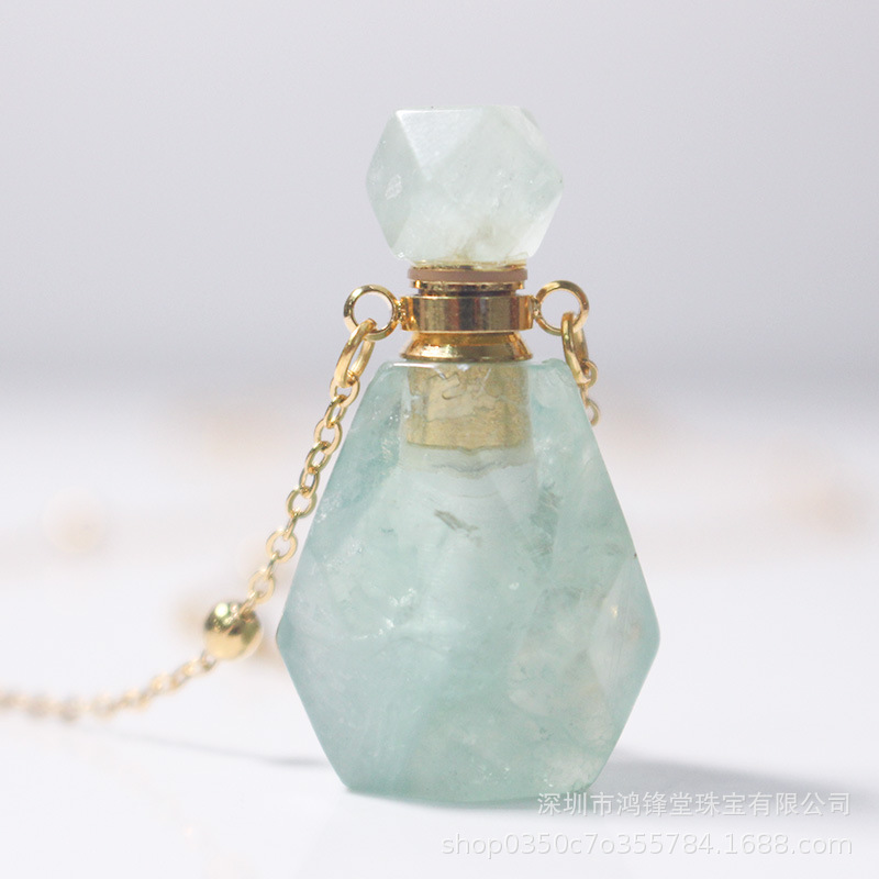 天然水晶香水瓶ネックレス香水精油瓶女性用ペンダント空瓶ギフト彼女用銀飾品招き猫チェーン