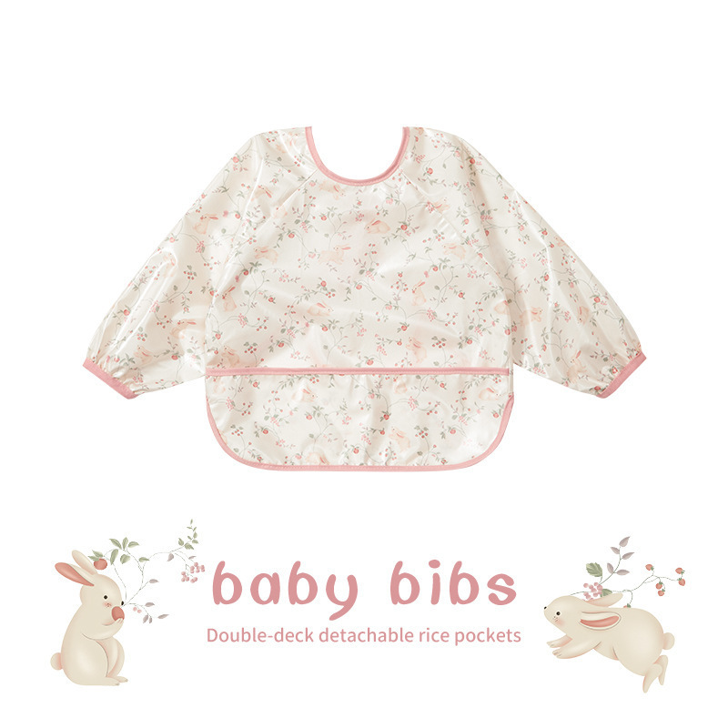 South Korea Coat Baby Girl's Dinner Bib Waterproof Anti-dirty Children's Kindergarten Male Baby's Supplementary Food Food Pocket Reverse Dressing