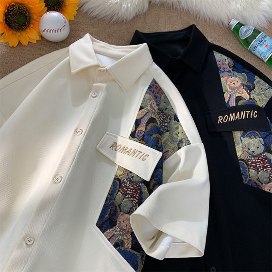 2024 New Short-sleeved Shirt Men's Summer New Chinese Casual Shirt Boys Half-sleeved Design Sense T-shirt Coat