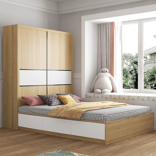 Japanese-style futon wardrobe bed integrated small apartment bedroom multi-functional storage bed Nordic modern minimalist panel bed
