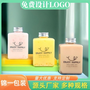 400ml flat square bottle thickened transparent plastic bottle disposable pet milk tea take-out packaging cup