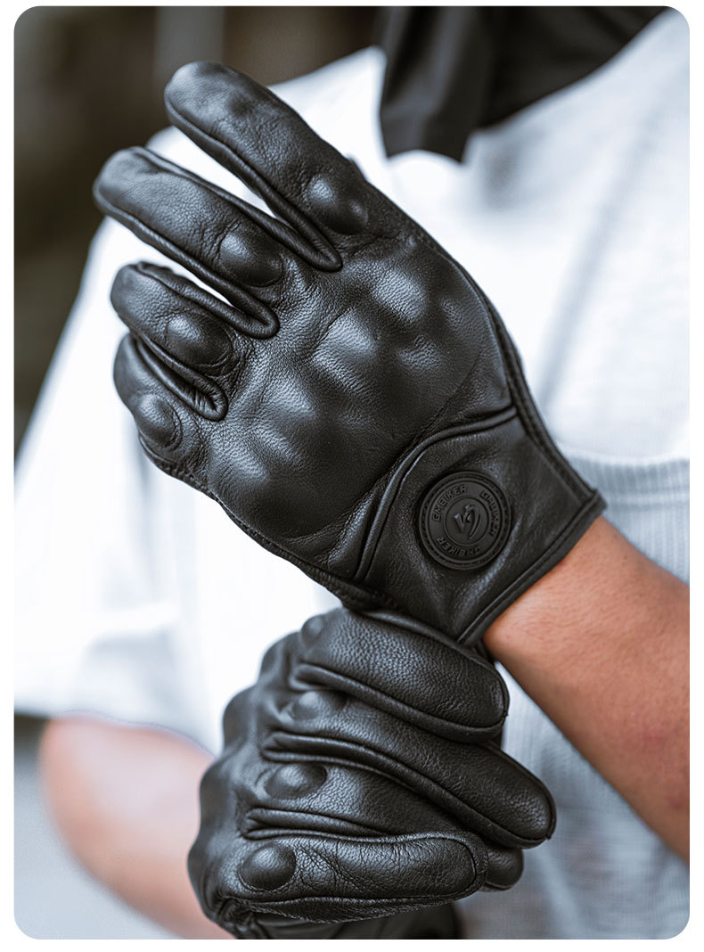 Motorcycle Sheepskin Gloves Retro Biker Riding Half Finger Four Seasons Summer Windproof Breathable Drop Protection
