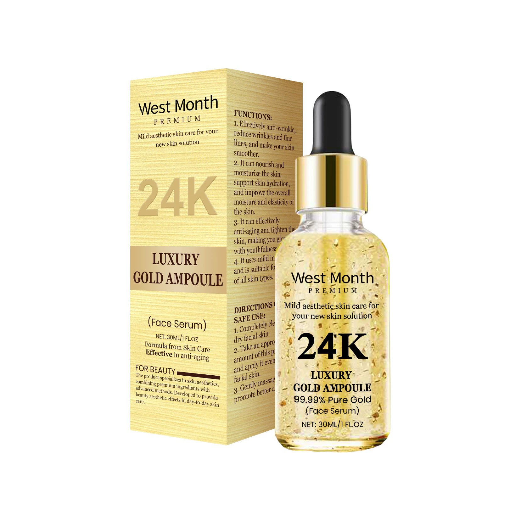 West&Month 24K Gold Skin Care Essence Эссенция с гиалуроновой кислотой нежно питает и смягчает кожу лица.