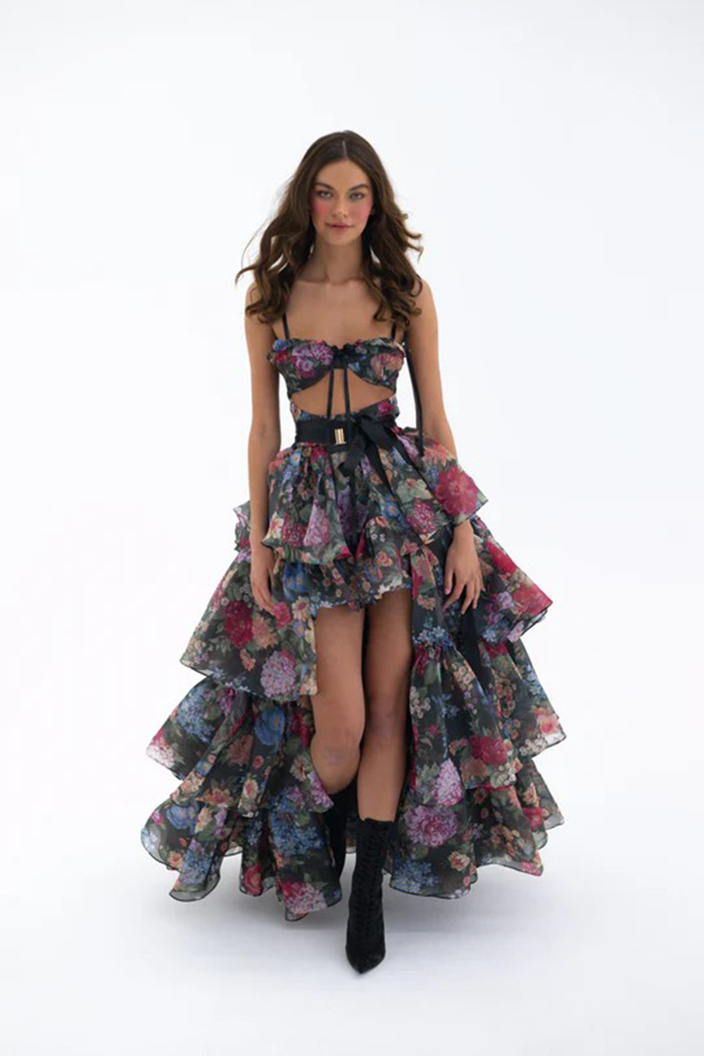 Women's Clothing Sexy Floral Print Strapless Halter Top And Cropped Mini Skirt Set Women's Cake Skirt Fashion Party Wear_ecoleips.com