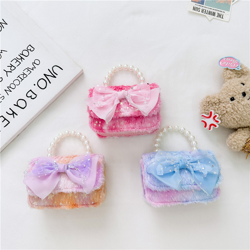 Bolsos de mano de la princesa de perlas dulces arco mini bebé mochila pequeña fragancia mochila de hombro para niños