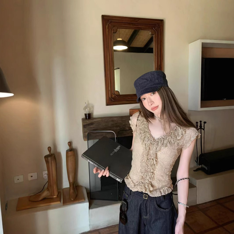 The correct version! Mist Camellia · Pure Unique Beautiful Light Luxury High-end Wearing Lace Top for Women