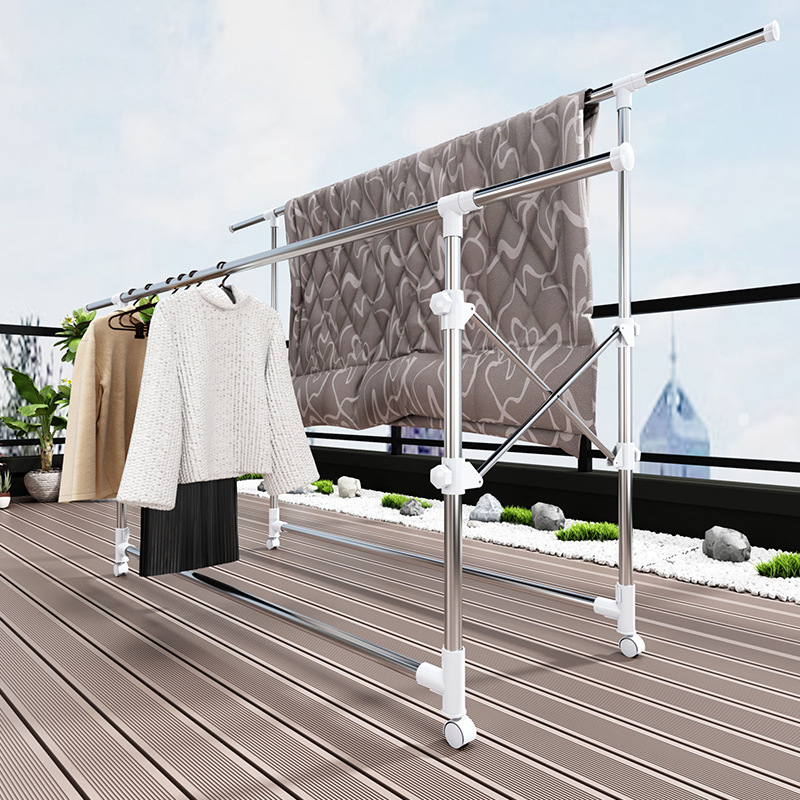 Wholesale Youlite clothes drying rack floor-standing folding stainless steel double pole quilt rack balcony clothes drying rod manufacturer