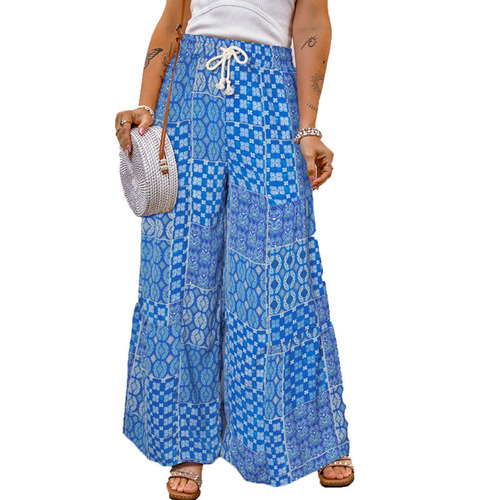 European and American floral casual pants, loose floral patchwork casual pants