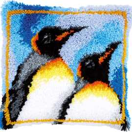 段段绣抱枕diy十字绣地毯绣段段绣毛线绣 企鹅图片金色边框