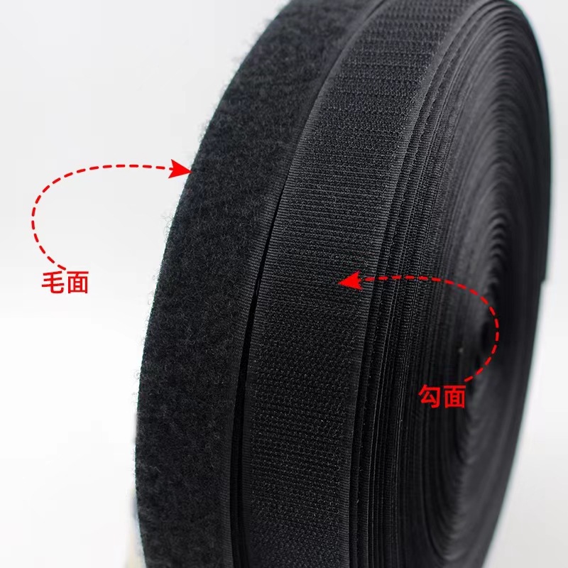 Velcro en blanco y negro en stock, velcro de superficie de gancho, cinta autoadhesiva, mezcla de poliéster, velcro de nailon