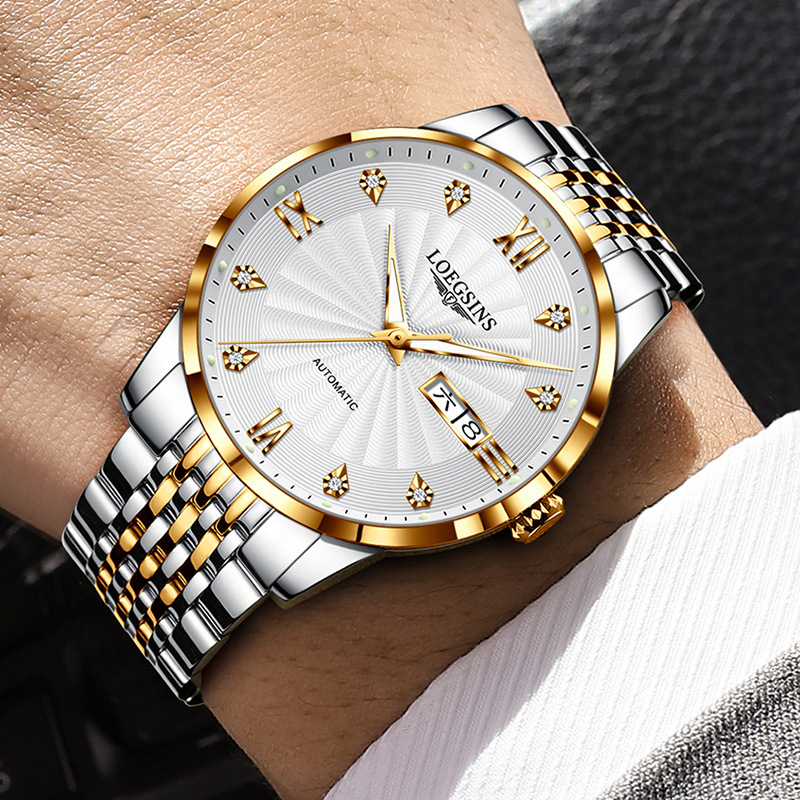 2025 New Loegsins Wave ­ Qin Watch Men's Fully Automatic Mechanical Waterproof Fashion Simple Luminous Business