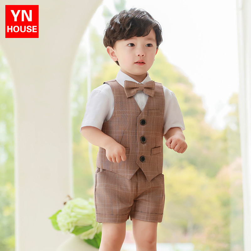 Traje de niño traje-vestido de un año de edad verano niño pequeño traje de bebé cumpleaños traje pequeño para niños boda niña de las flores